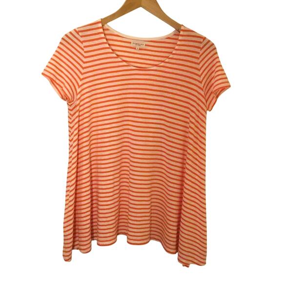 Demylee Orange white striped cotton  A-line T-Shirt Top Sz Sm - Picture 1 of 5